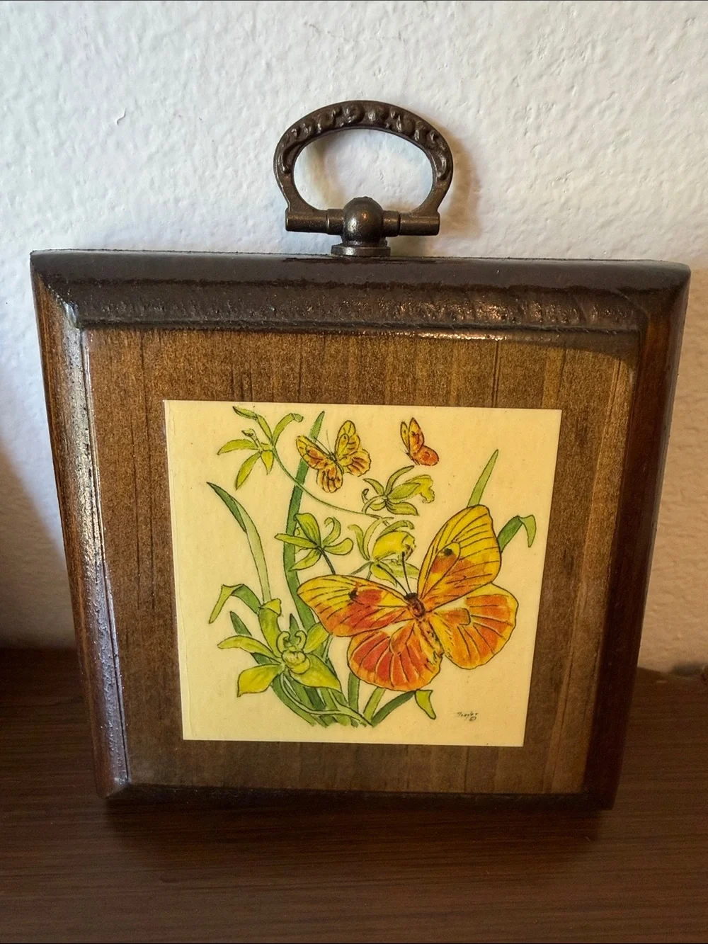 Set of 2 Butterfly Wall Plaques in Brown and Yellow